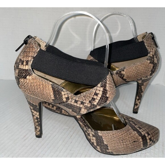 Nine West Heels Women’s Size 11 Faux Snakeskin Dress Pointed Toe Ankle Strap - Picture 7 of 12